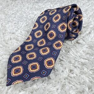 VTG Jos. A. Bank Tie Navy Silk Medallion Geometric Italy Handmade Work Dress Y2K